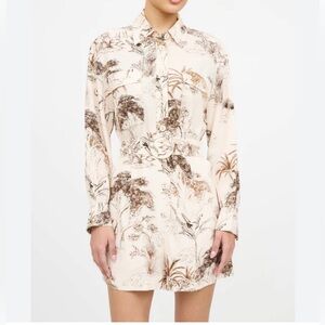 Sandro Jaine Printed Belted Linen Romper